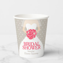 Brautparty Hochzeitskleid rote Rosen Papier Becher