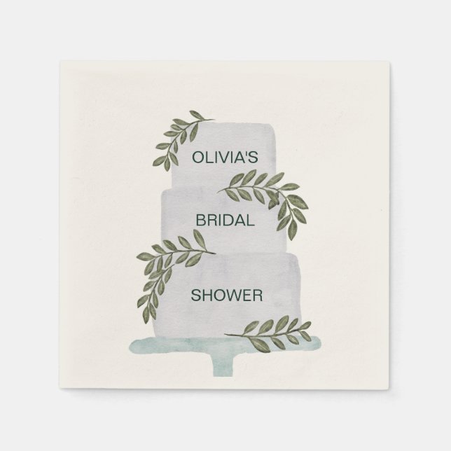 Brautparty, Hochzeitskuchen mit Grün Serviette (Vorderseite)