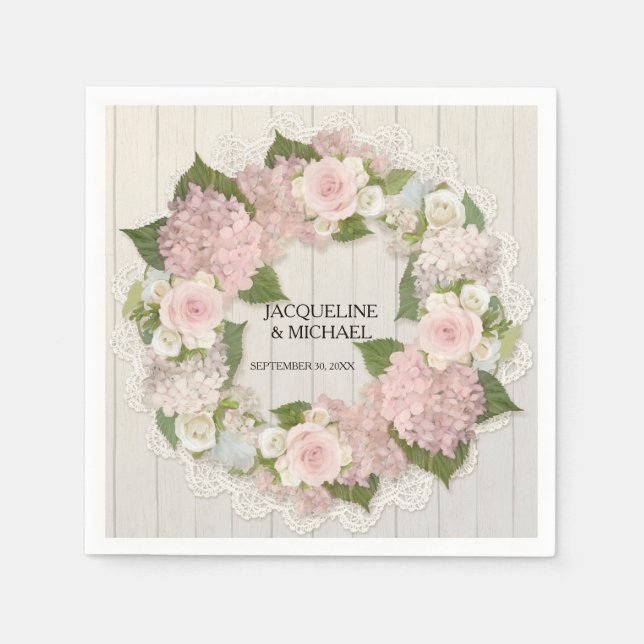 Brautparty Holzwolle Hydrangea Rose Kranz Serviette (Vorderseite)