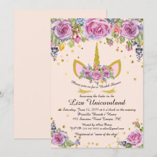 Brautparty Honorieren, Einhorn, Rosa, Blume Einladung