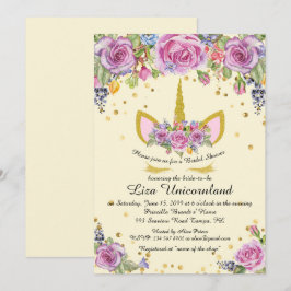 Brautparty Honorierung, Einhorn, Elfenbein, Blume Einladung