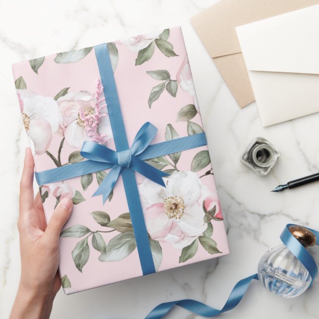 Brautparty hübsch rosa Weiße Blume Geschenkpapier (Schenken)