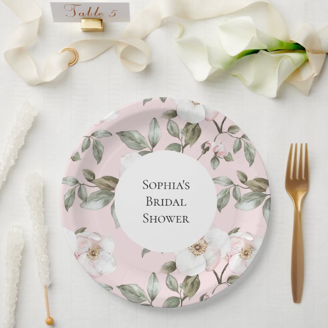 Brautparty hübsch rosa Weiße Blume Pappteller (Hochzeit)