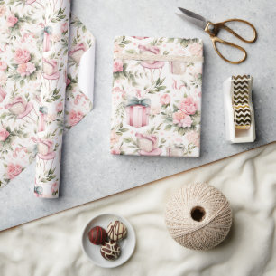 Brautparty in Aquarellfarben - Rosen und Geschenkb Geschenkpapier