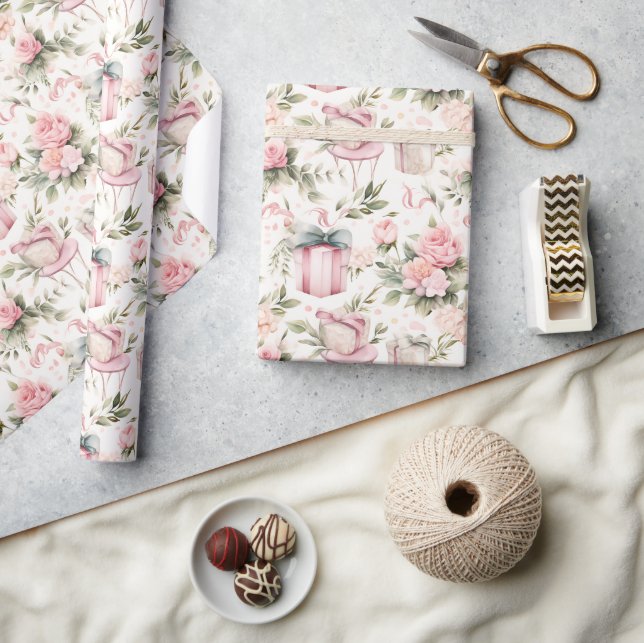 Brautparty in Aquarellfarben - Rosen und Geschenkb Geschenkpapier (Kunsthandwerk)