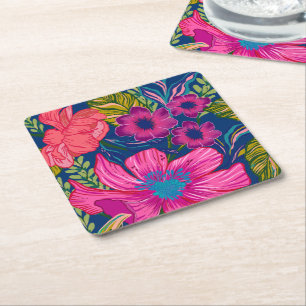 Brautparty in Aquarelltönen und botanisch-rosa Rechteckiger Pappuntersetzer