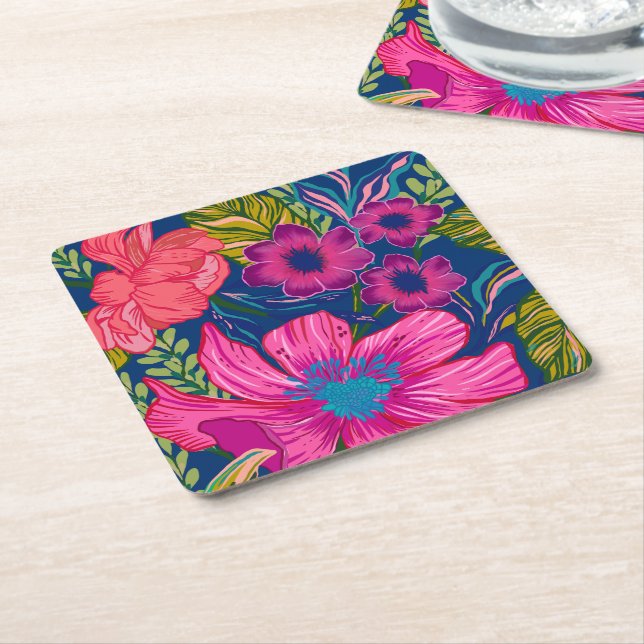 Brautparty in Aquarelltönen und botanisch-rosa Rechteckiger Pappuntersetzer (angewinkelt)