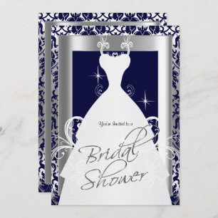 Brautparty in Navy Blue 2 Damask und Silver Einladung