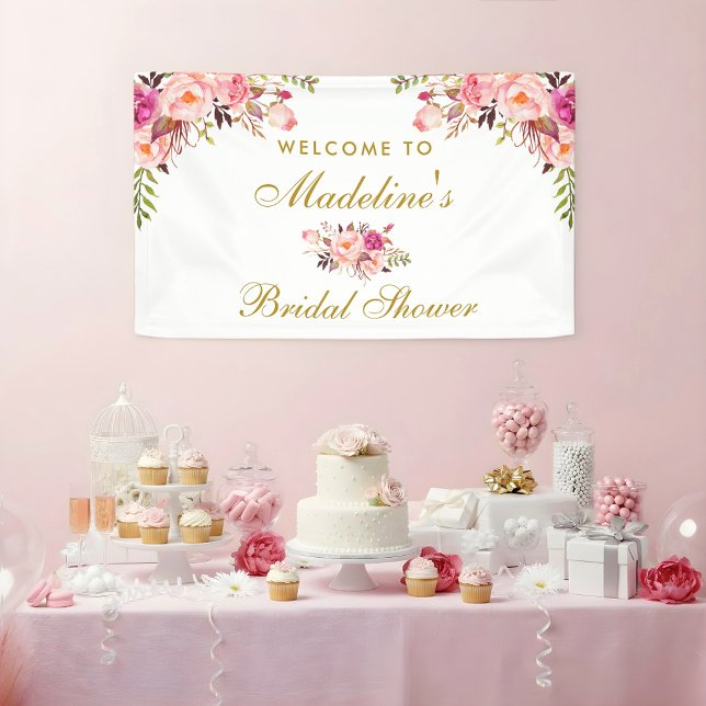Brautparty in Rosa florales Rosa Blush Willkommen Banner (Customize to change text size, style or color.)
