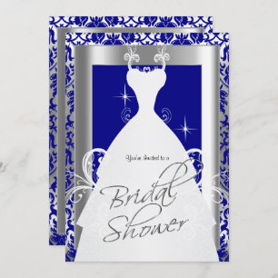 Brautparty in Royal Blue Damask und Silver Einladung