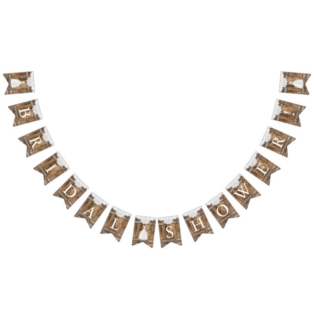 Brautparty in rustikalem Holz und Spitzen Wimpelkette (Alle)