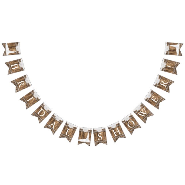 Brautparty in rustikalem Holz und Weiße Spitzen Wimpelkette (Alle)