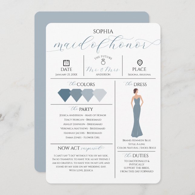 Brautparty Info Card bist du meine Dienstmädchen Einladung (Vorne/Hinten)