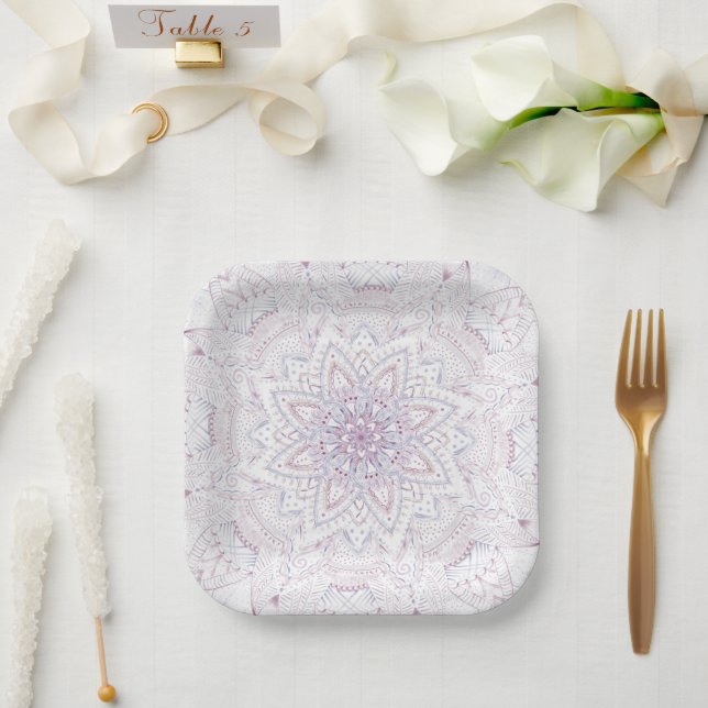 Brautparty Intricate Pastel Pink & Blue Mandala Pappteller (Hochzeit)