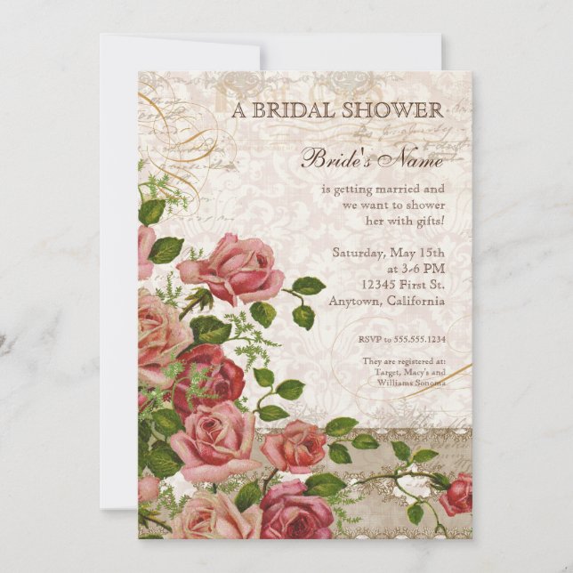 Brautparty Invite - Trellis Rose Vintag Card Einladung (Vorderseite)