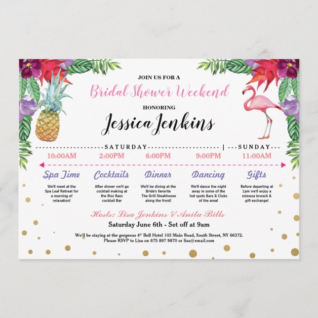 Brautparty Itinerary Aloha Flamingo Ananas Programm (Vorderseite)