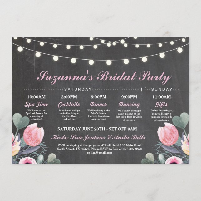 Brautparty Itinerary Bachelorette Pink Floral Programm (Vorderseite)