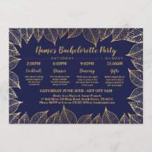 Brautparty Itinerary Navy Gold Blätter Elegant