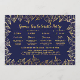 Brautparty Itinerary Navy Gold Blätter Elegant Einladung