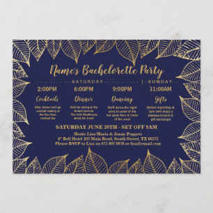 Brautparty Itinerary Navy Gold Blätter Elegant Einladung