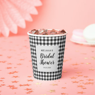 Brautparty-Karo schwarz weiß Gingham Pappbecher