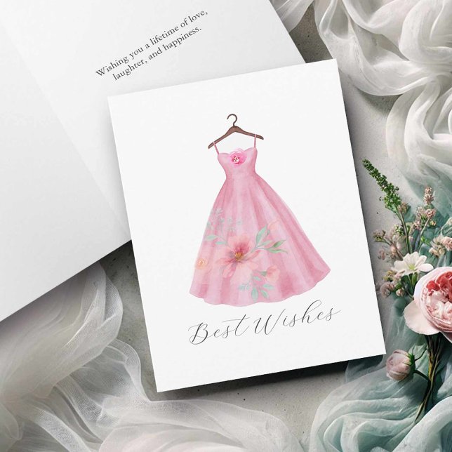 Brautparty-Karte für das farbenfrohe Rosa Blumenkl Dankeskarte (Bridal shower cards watercolor pink floral dress by Victoria Grigaliunas of Do Tell A Belle)