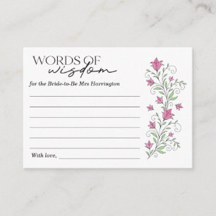 Brautparty-Karte mit rosa floralen Worten der Weis Begleitkarte