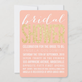 Brautparty-korallenrote GoldGlitzer-Typografie Einladung