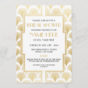 Brautparty-Kunst-Dekozwanziger jahre Weiß und Einladung