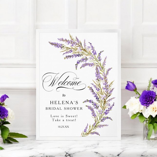 Brautparty Lavendel Poster (Lavender floral watercolor bridal shower welcome poster)