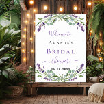 Brautparty lavender eucalyptus grün Empfang Poster<br><div class="desc">Für ein Brautparty. Ein schick weißer Hintergrund. Mit Lavendelblumen,  Blume und Eukalyptus-Pflanzen dekoriert. Violett und schwarze Buchstaben.</div>