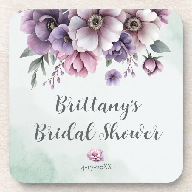 Brautparty Lavender & Green Floral Getränkeuntersetzer (Vorderseite)