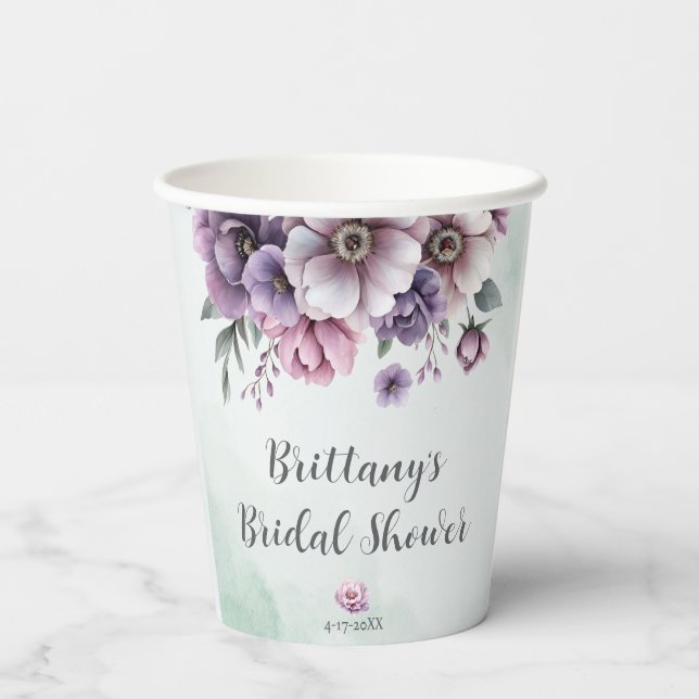 Brautparty Lavender & Green Floral Pappbecher (Rückseite)