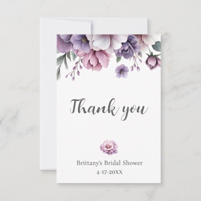 Brautparty Lavender Wasserfarbenfloral Dankeskarte (Vorderseite)