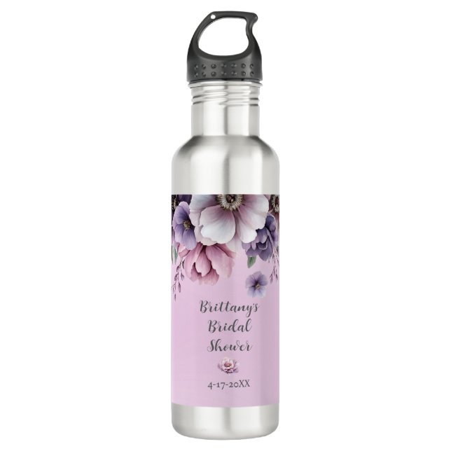 Brautparty Lavender Wasserfarbenfloral Edelstahlflasche (Vorderseite)