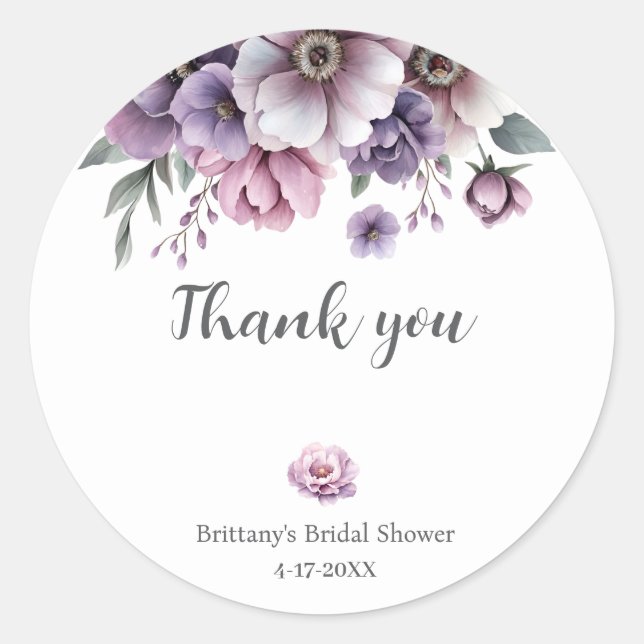 Brautparty Lavender Wasserfarbenfloral Runder Aufkleber (Vorderseite)