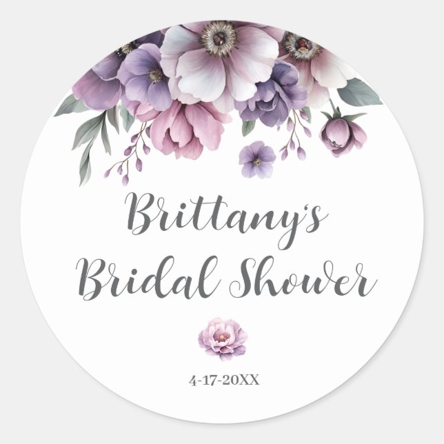 Brautparty Lavender Wasserfarbenfloral Runder Aufkleber (Vorderseite)