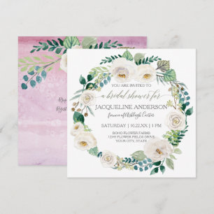Brautparty Lavender White Roses Blätter Wreath Einladung
