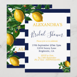 Brautparty Lemons Navy White Stripe Elegant Einladung