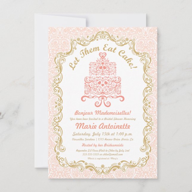 Brautparty Ließ sie essen Kuchen Einladung (Vorderseite)