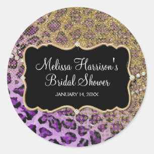 Brautparty Lila Goldleopard Runder Aufkleber