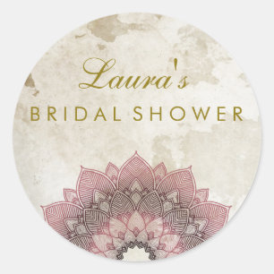 Brautparty Mandala Lotus Blume Rosa Vintag Runder Aufkleber
