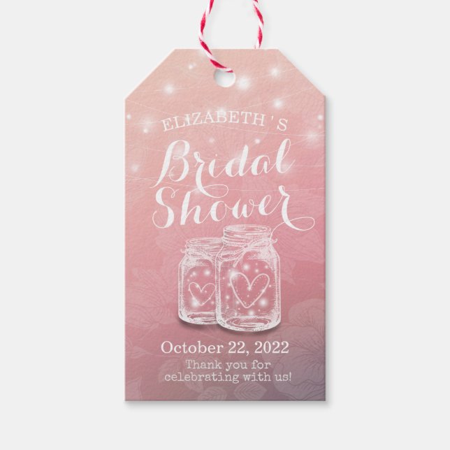 Brautparty Mason Jars String Lights Rosa Blume Geschenkanhänger (Vorderseite)