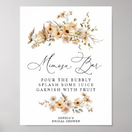 Brautparty Mimosa-Bar mit beigen Wildblumen Poster