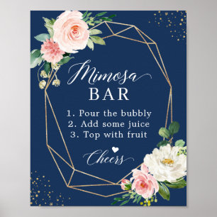 Brautparty Mimosa-Bar-Schild in Navyblau und Rosa Poster
