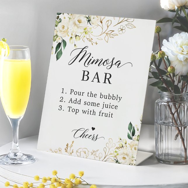 Brautparty Mimosa Bar White Green Floral Table Sockelschild (Von Creator hochgeladen)