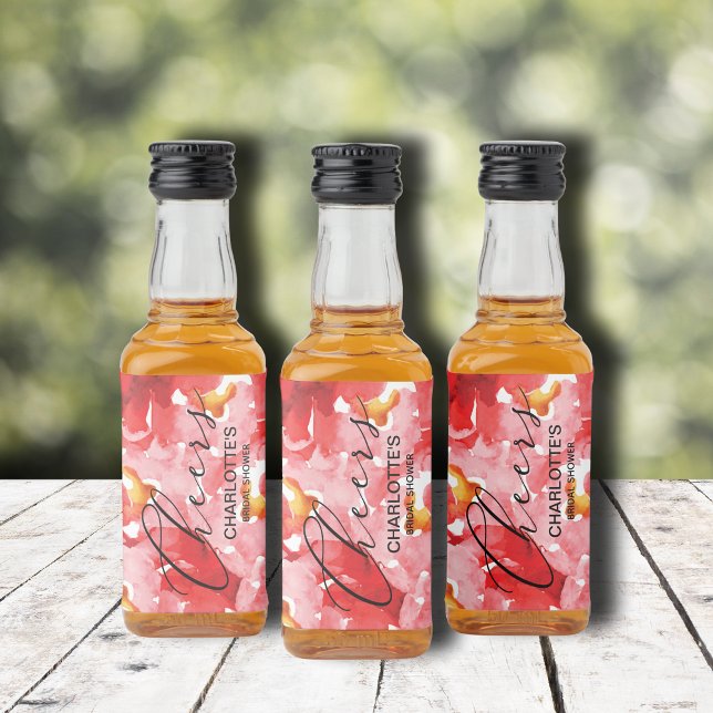 Brautparty Mini Alkoholflaschenetikett (Watercolor Floral Red Roses Collage Bridal Shower Mini Liquor Bottle Labels)