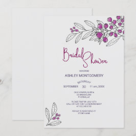 Brautparty Minimalistische Lila Blätter Berries Einladung