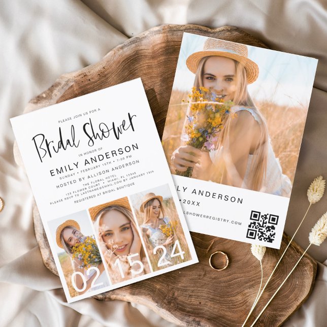 Brautparty Minimalistischer QR-Code Einfaches Foto Einladung (Von Creator hochgeladen)