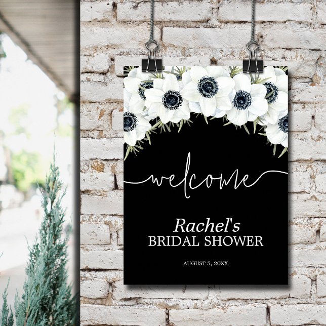 Brautparty mit Aquarellfarben Poster (Watercolor black and white floral bridal shower welcome poster)